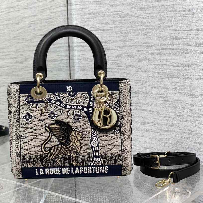 Dior besticktes La Roue La Fortune Tarot Medium Lady Dior Blau - EUR FASHION