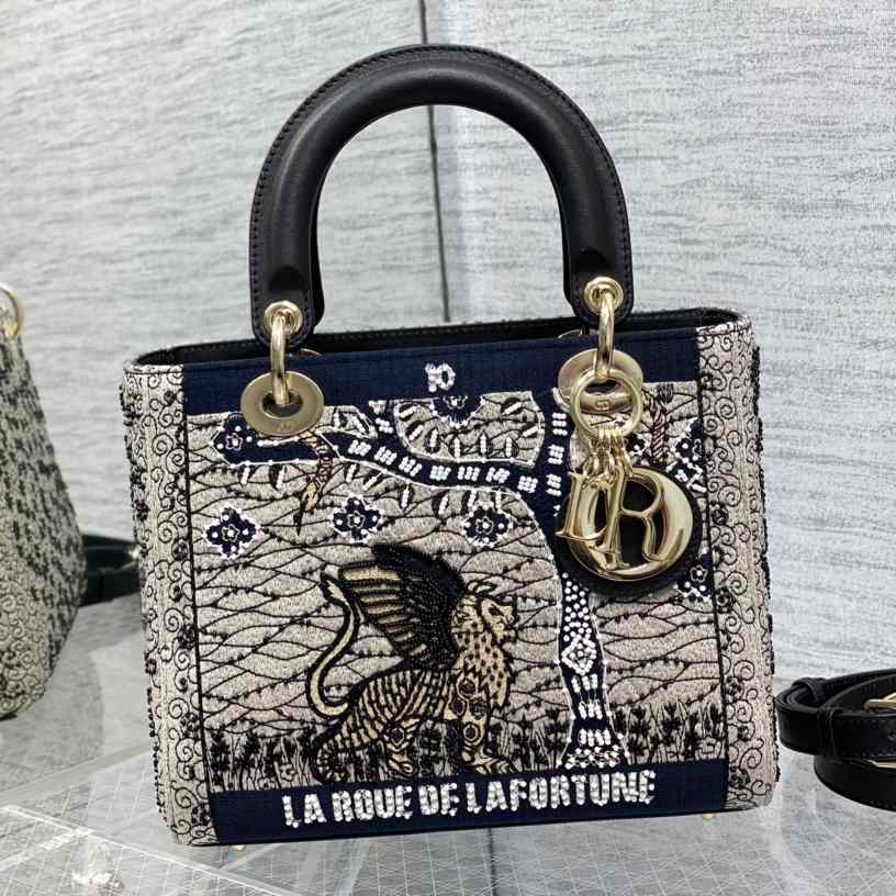 Dior besticktes La Roue La Fortune Tarot Medium Lady Dior Blau - EUR FASHION