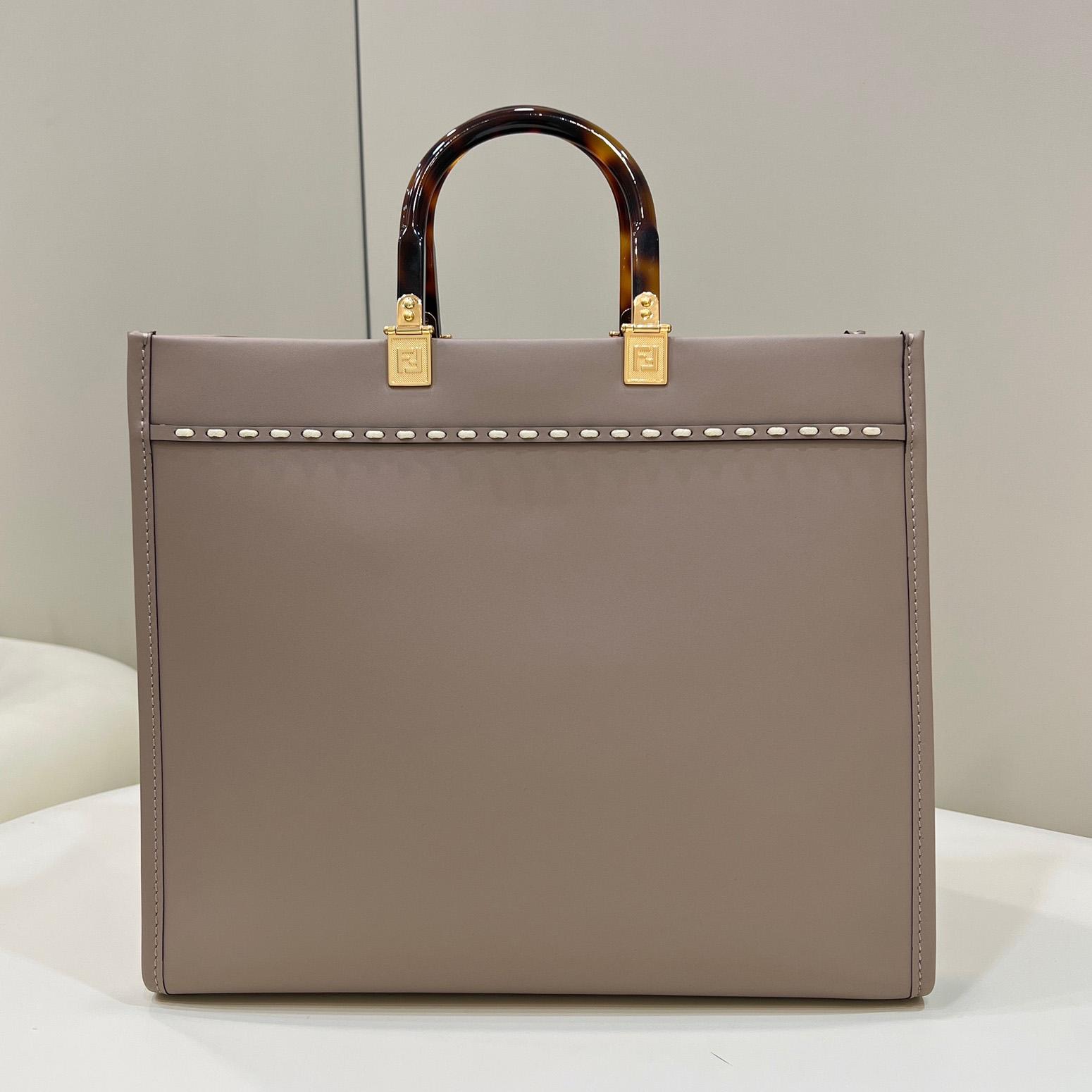 Fendi Sunshine Mittelgroßer Shopper aus beigem Leder und Elaphe - EUR FASHION