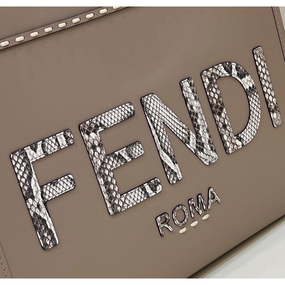 Fendi Sunshine Mittelgroßer Shopper aus beigem Leder und Elaphe - EUR FASHION