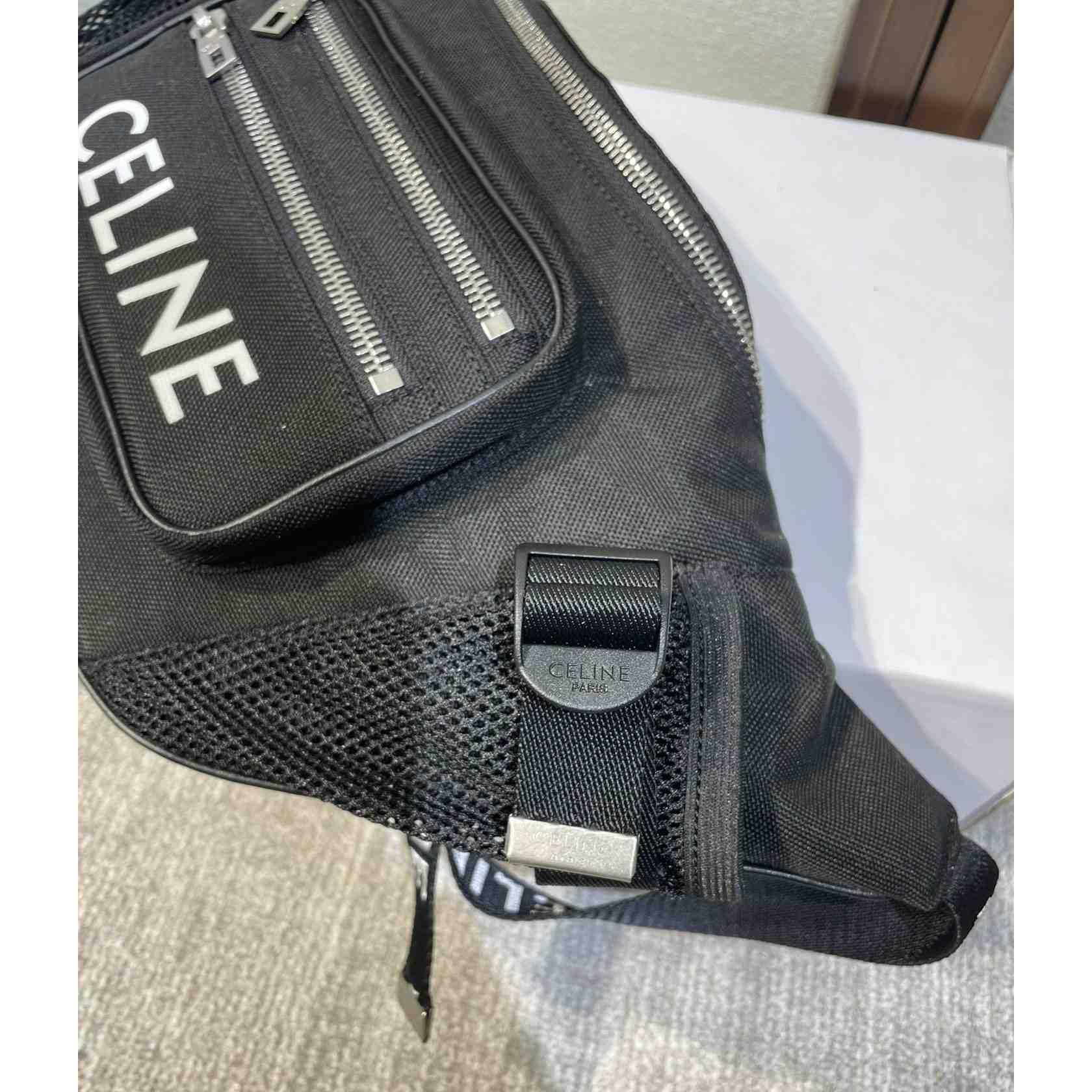Celine Große Trekking-Gürteltasche mit Reißverschluss aus Nylon mit Celine-Print in Schwarz - EUR FASHION