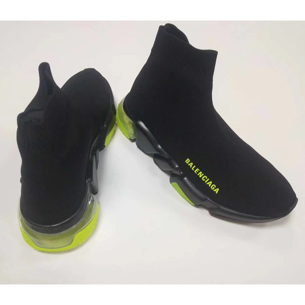 Balenciaga Wmns Speed ​​Clear Sole Trainer 'Black Yellow Fluo' Stricksneaker - EUR FASHION