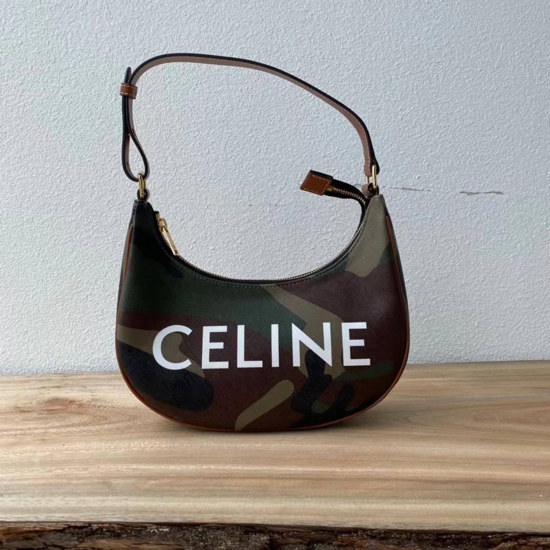 Celine Canvas Kalbsleder Camouflage Ava Logo Triomphe Umhängetasche Khaki (24,5-18-7,5 cm) - EUR FASHION