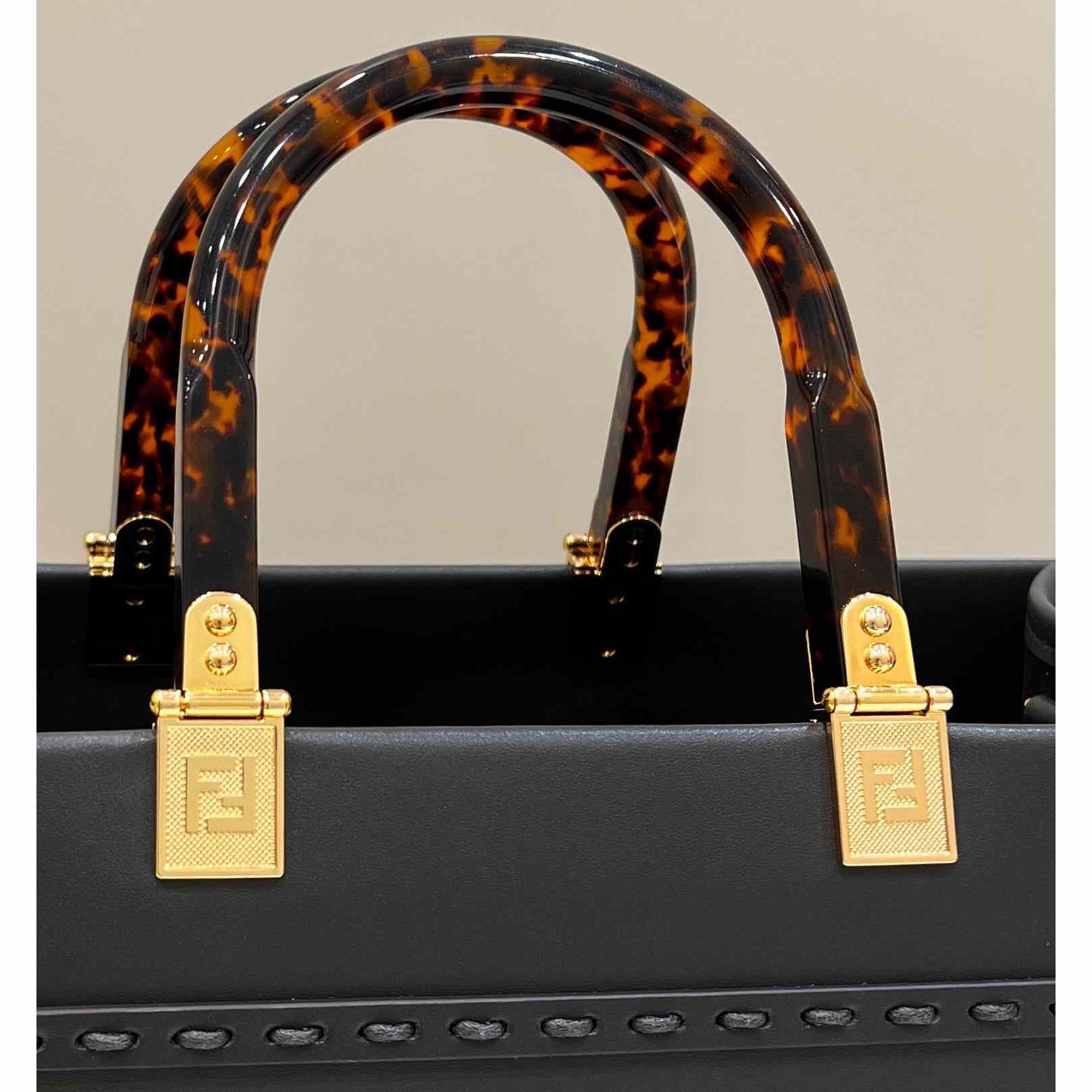Fendi Sunshine Mittelgroßer Shopper aus dunkelgrauem Leder und Elaphe - EUR FASHION