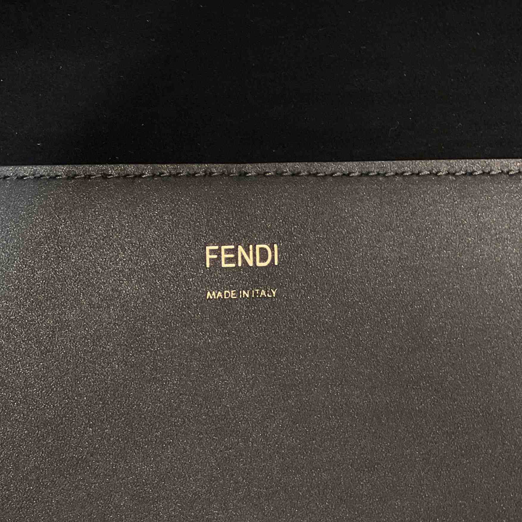 Fendi Sunshine Mittelgroßer Shopper aus dunkelgrauem Leder und Elaphe - EUR FASHION
