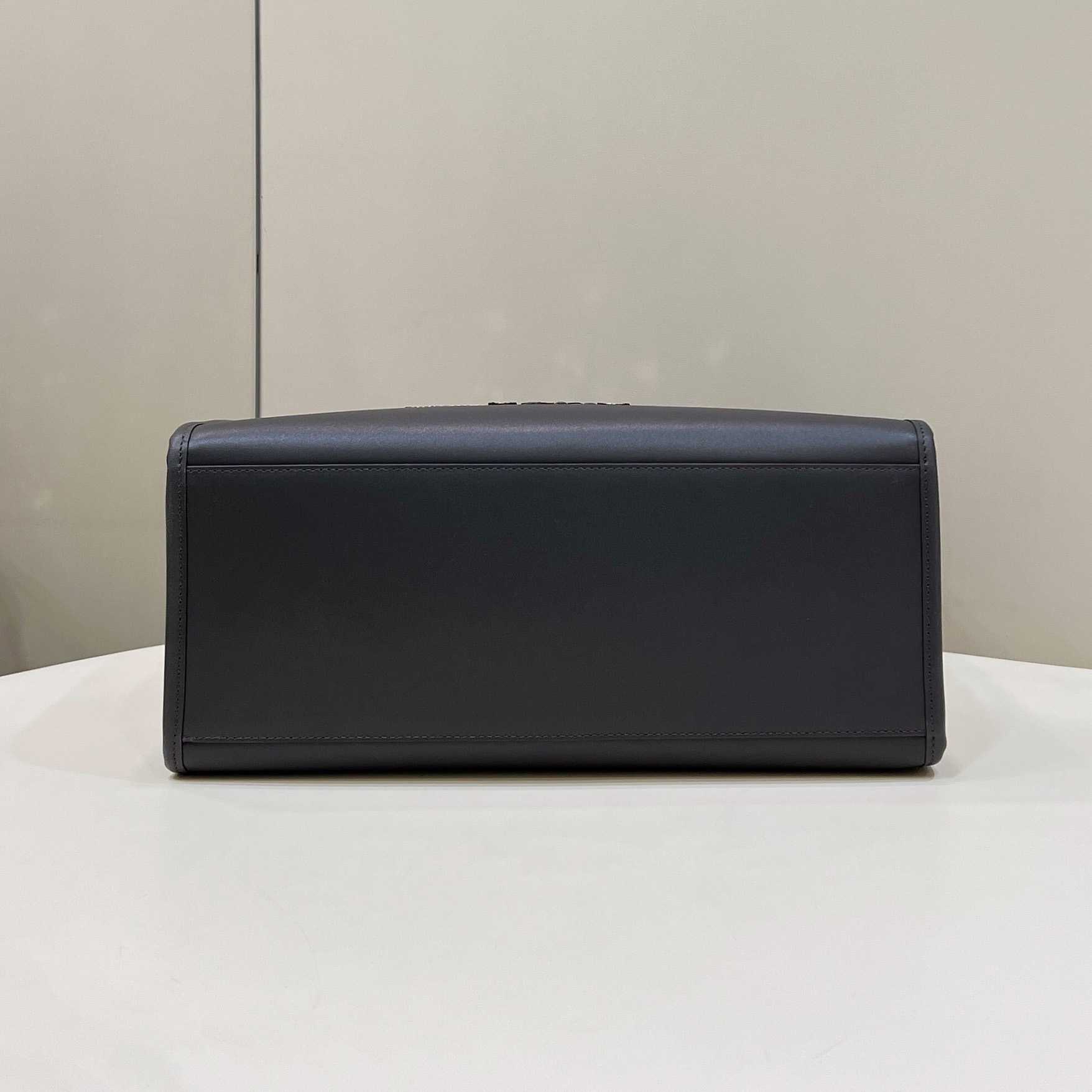 Fendi Sunshine Mittelgroßer Shopper aus dunkelgrauem Leder und Elaphe - EUR FASHION