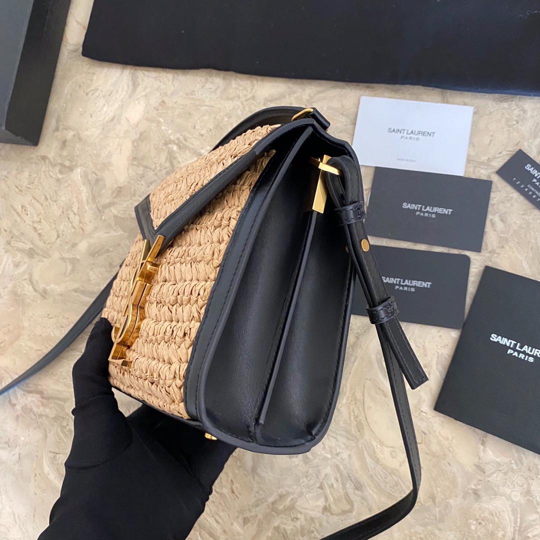 Saint Laurent Cassandra Mini-Tasche mit Henkel oben aus Bast und pflanzlich gegerbtem Leder - EUR FASHION