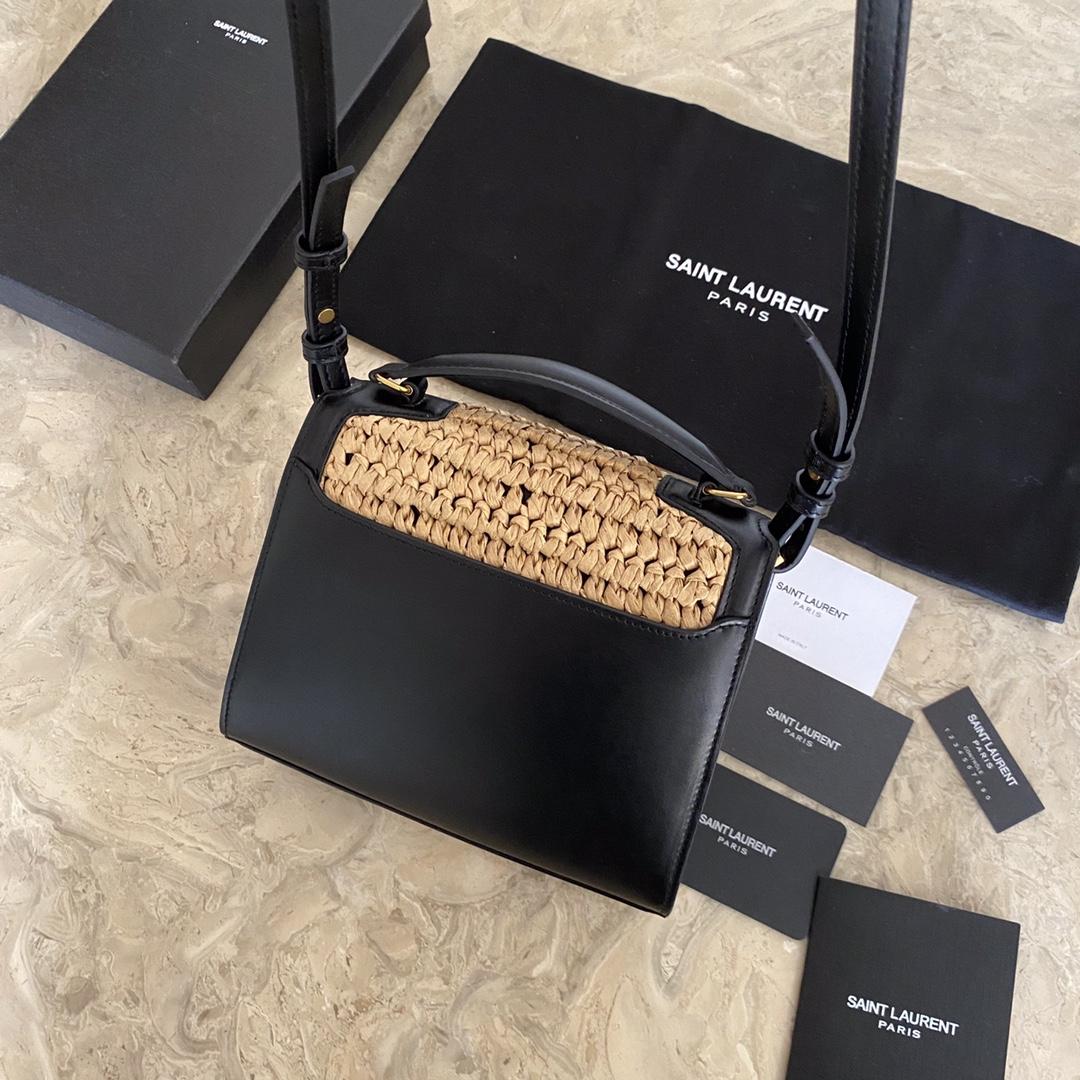 Saint Laurent Cassandra Mini-Tasche mit Henkel oben aus Bast und pflanzlich gegerbtem Leder - EUR FASHION
