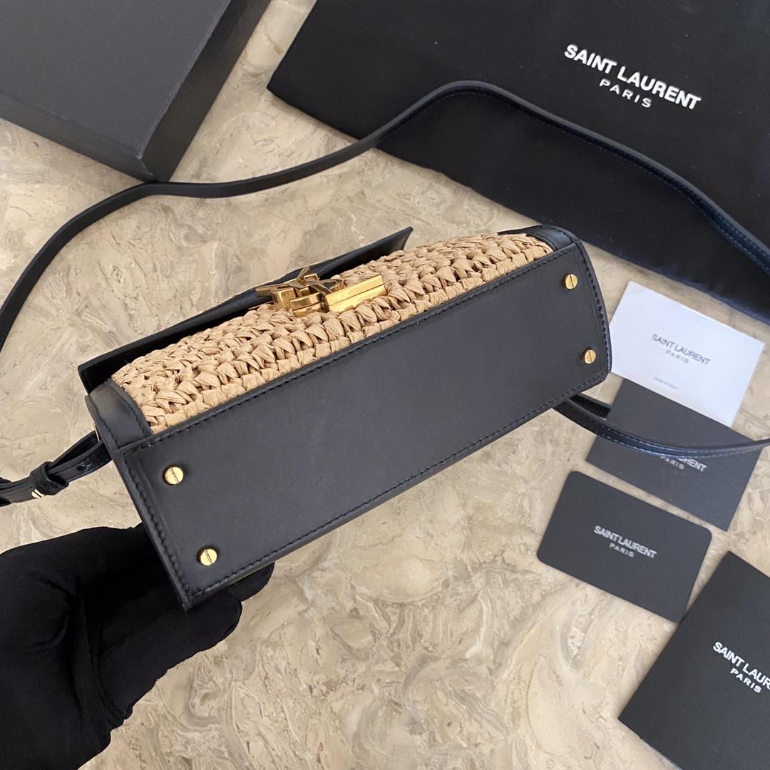 Saint Laurent Cassandra Mini-Tasche mit Henkel oben aus Bast und pflanzlich gegerbtem Leder - EUR FASHION