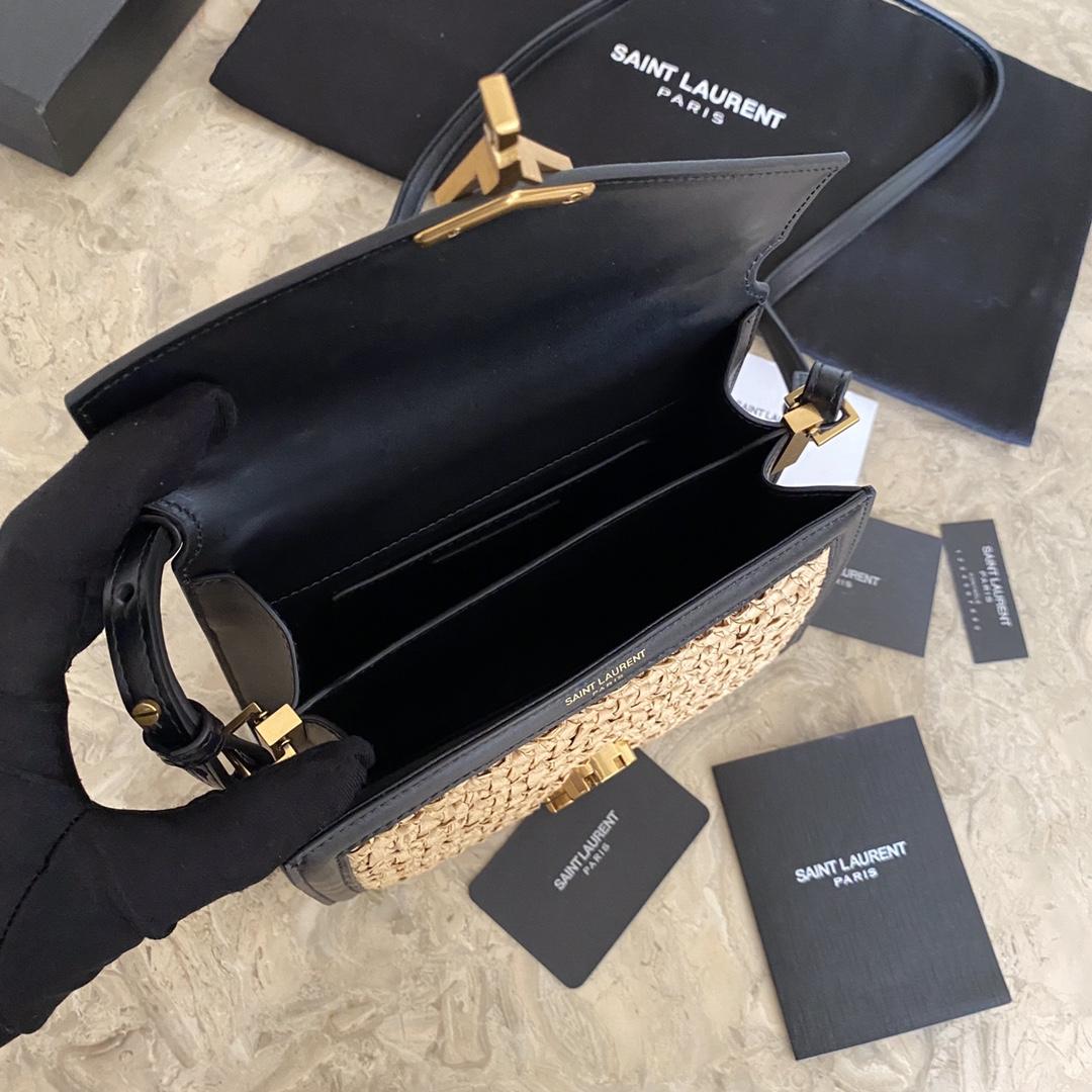 Saint Laurent Cassandra Mini-Tasche mit Henkel oben aus Bast und pflanzlich gegerbtem Leder - EUR FASHION