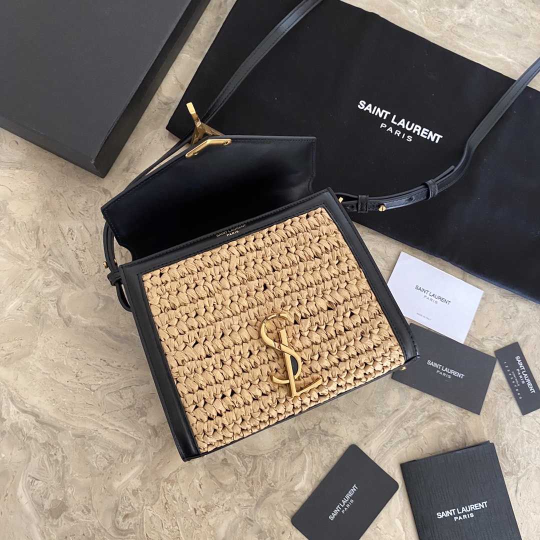 Saint Laurent Cassandra Mini-Tasche mit Henkel oben aus Bast und pflanzlich gegerbtem Leder - EUR FASHION