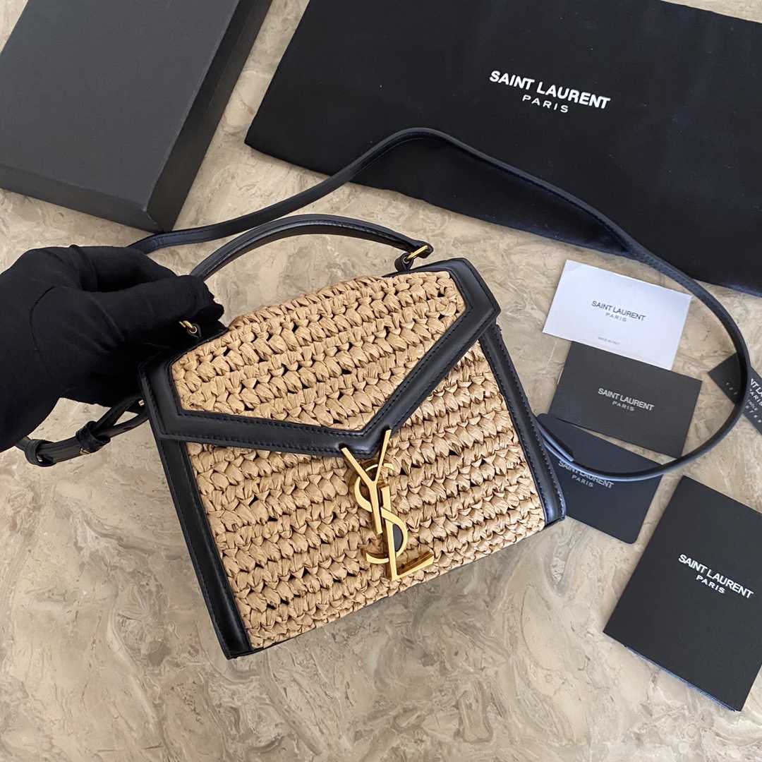 Saint Laurent Cassandra Mini-Tasche mit Henkel oben aus Bast und pflanzlich gegerbtem Leder - EUR FASHION