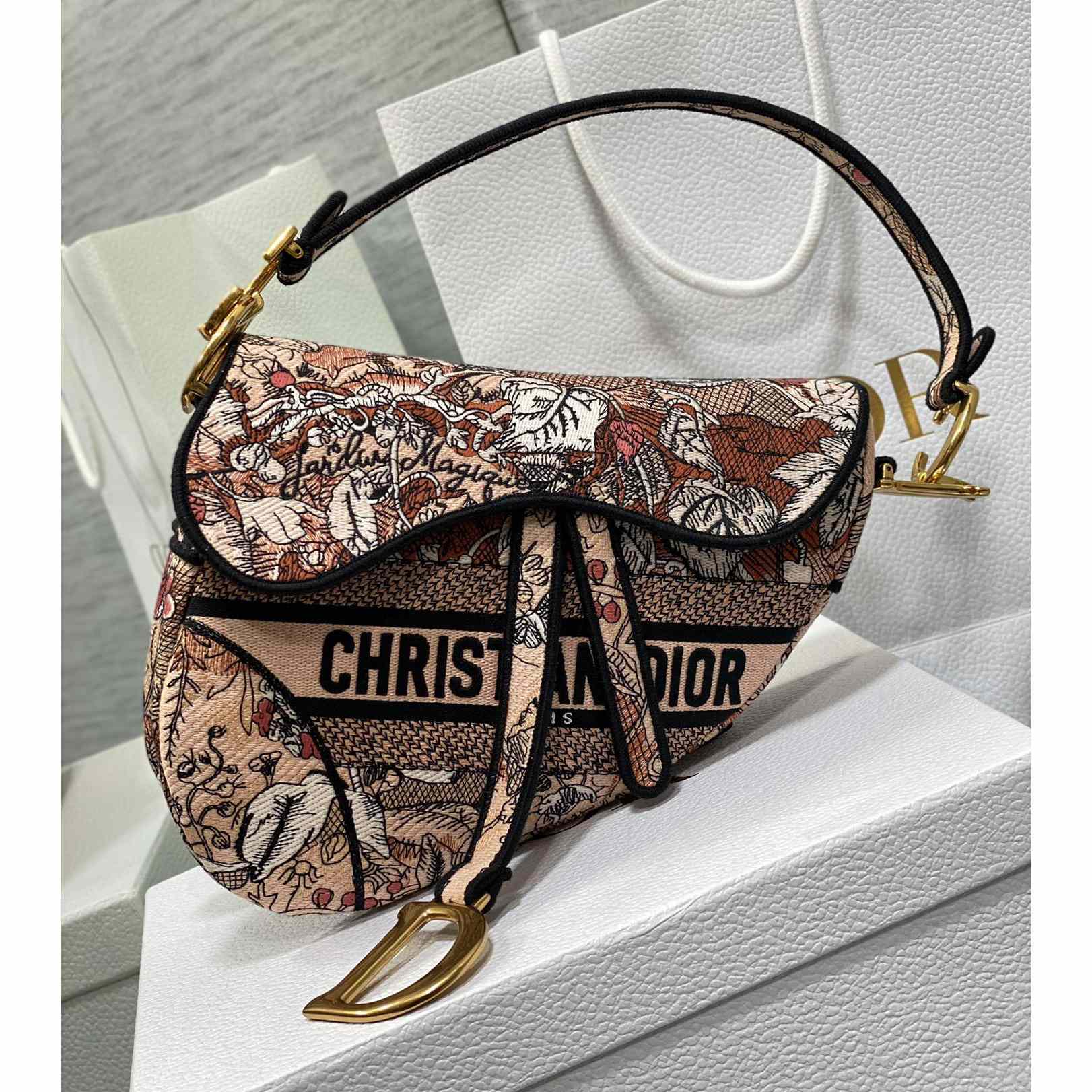 Dior Satteltasche Brocart-Stickerei in Metallic-Rosa - EUR FASHION