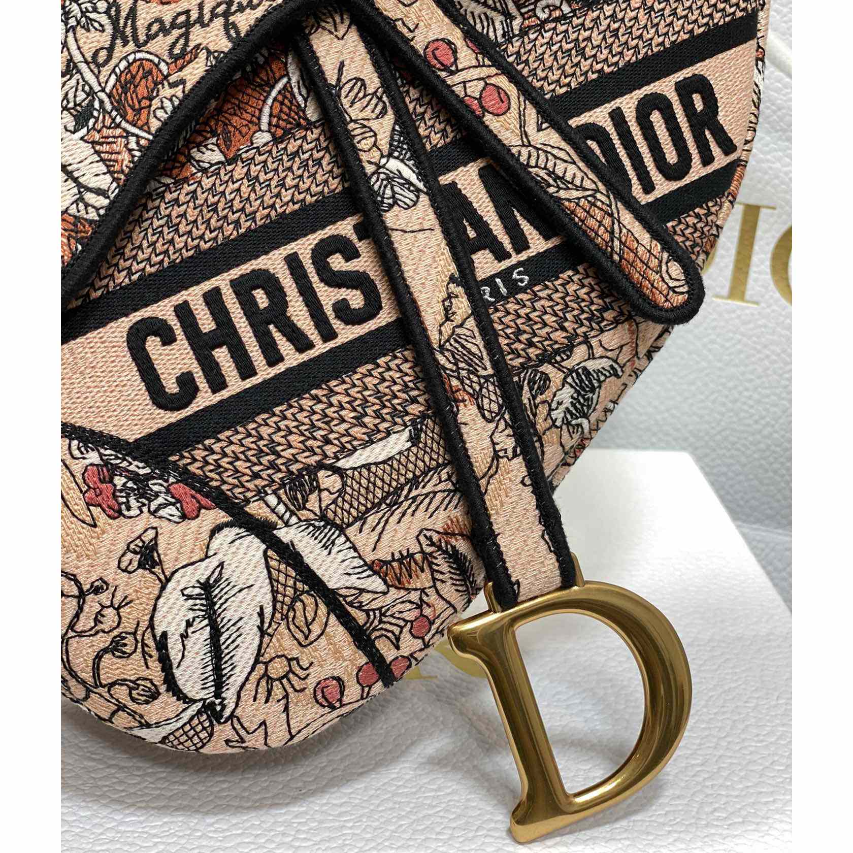 Dior Satteltasche Brocart-Stickerei in Metallic-Rosa - EUR FASHION