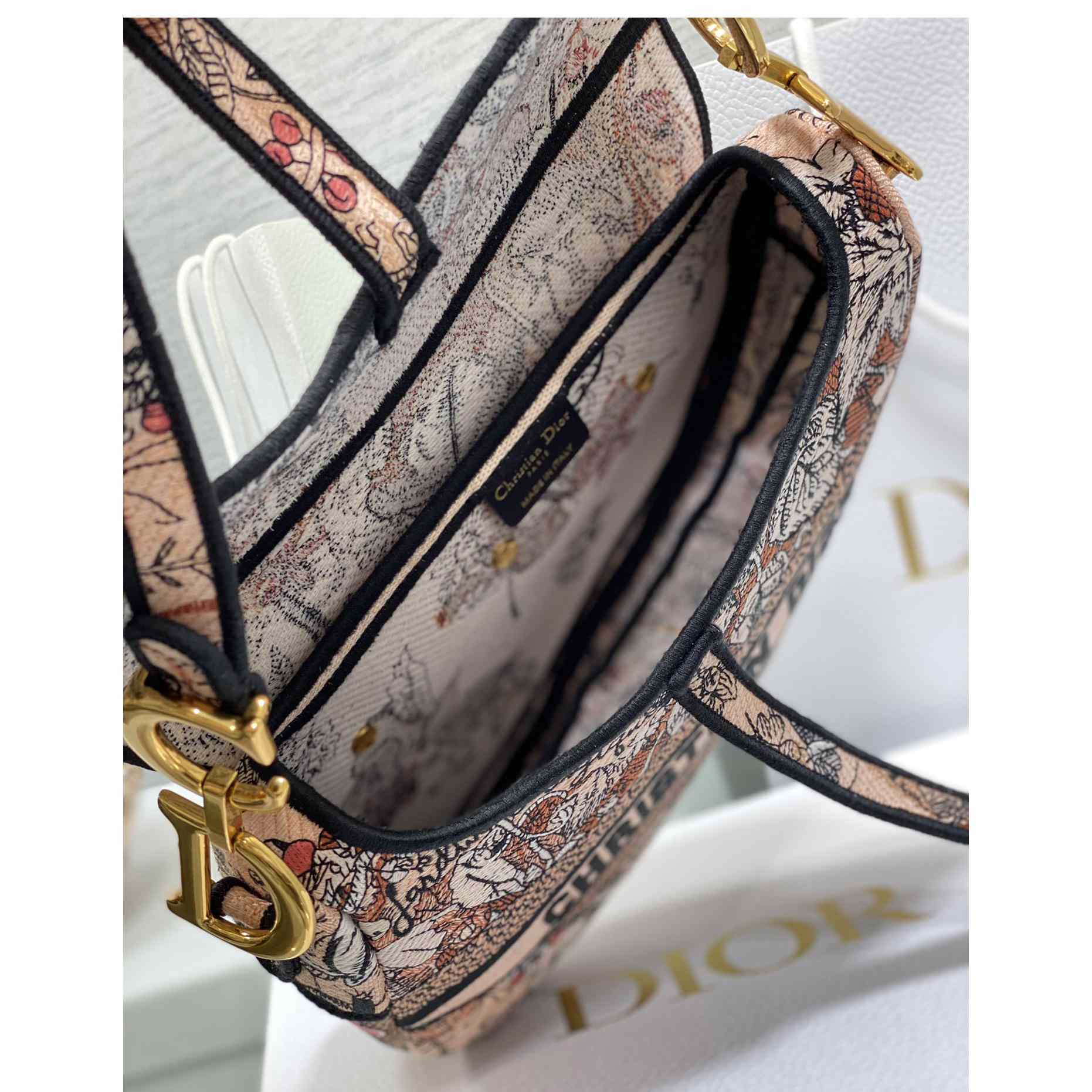 Dior Satteltasche Brocart-Stickerei in Metallic-Rosa - EUR FASHION