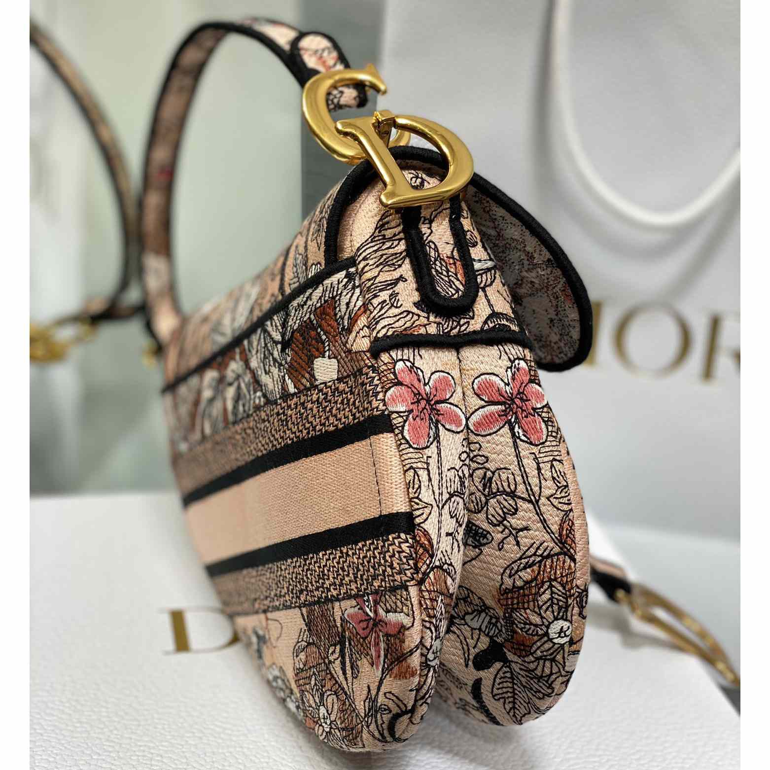 Dior Satteltasche Brocart-Stickerei in Metallic-Rosa - EUR FASHION