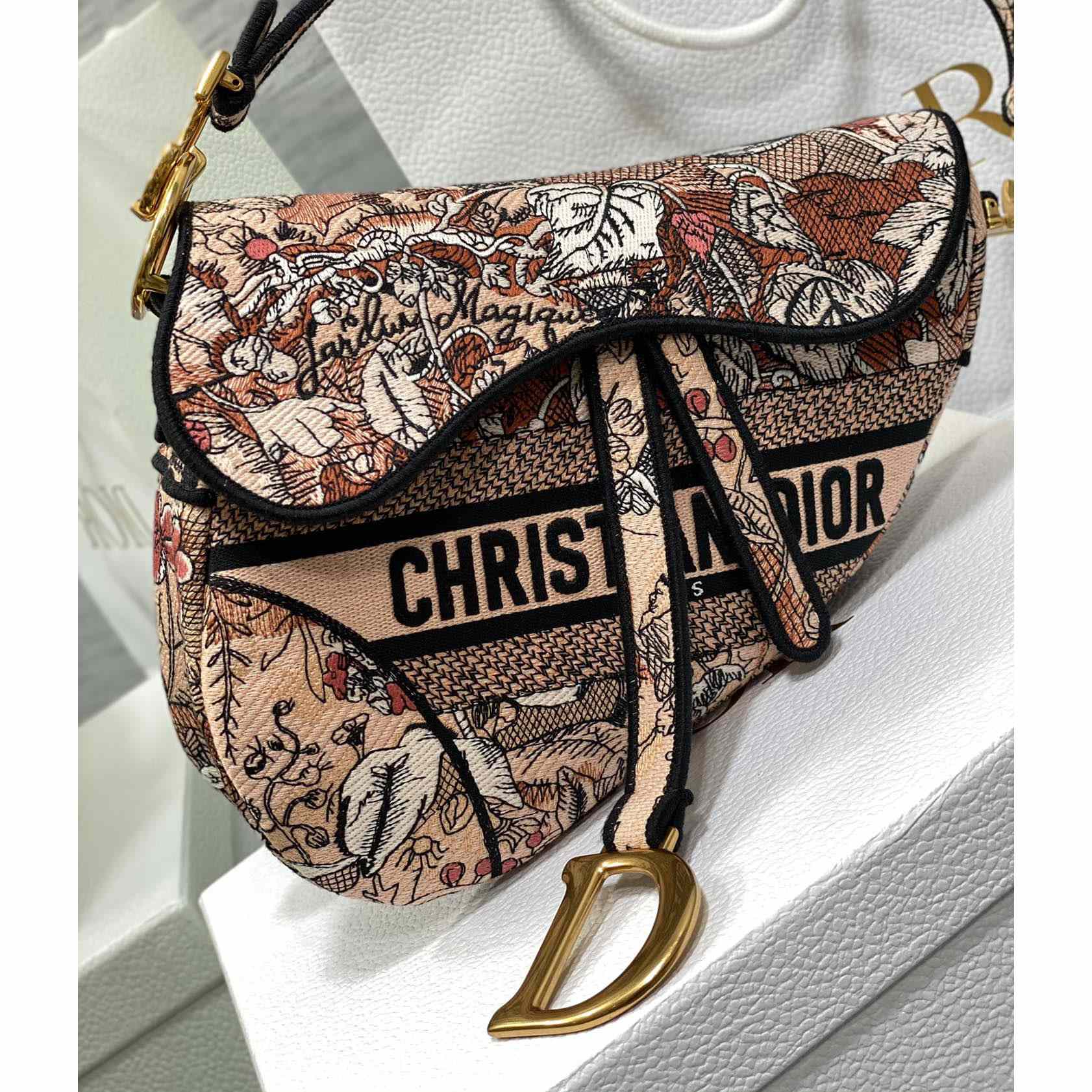 Dior Satteltasche Brocart-Stickerei in Metallic-Rosa - EUR FASHION