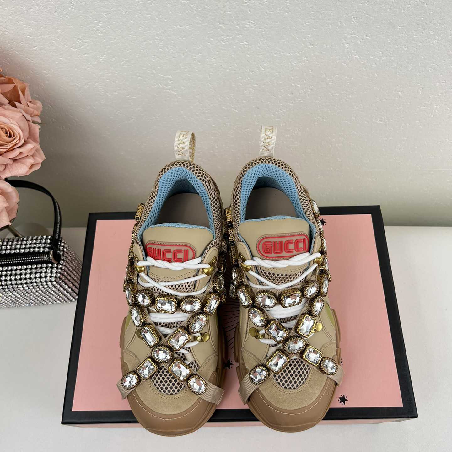 Gucci Flashtrek Sega Grüne abnehmbare Kristall-Sneaker - EUR FASHION