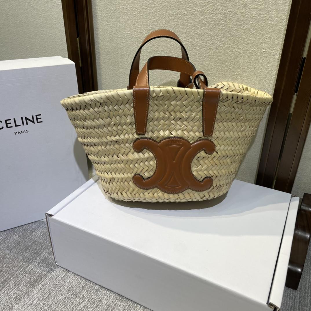 Celine Teen Triomphe Celine Classic Panier aus Palmblättern und hellbraunem Kalbsleder - EUR FASHION