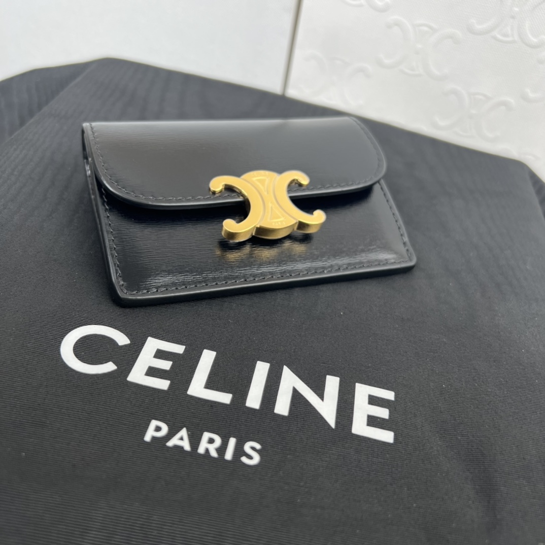 Kompakte Celine-Geldbörse mit Münzen-Triomphe aus glänzendem Kalbsleder - EUR FASHION