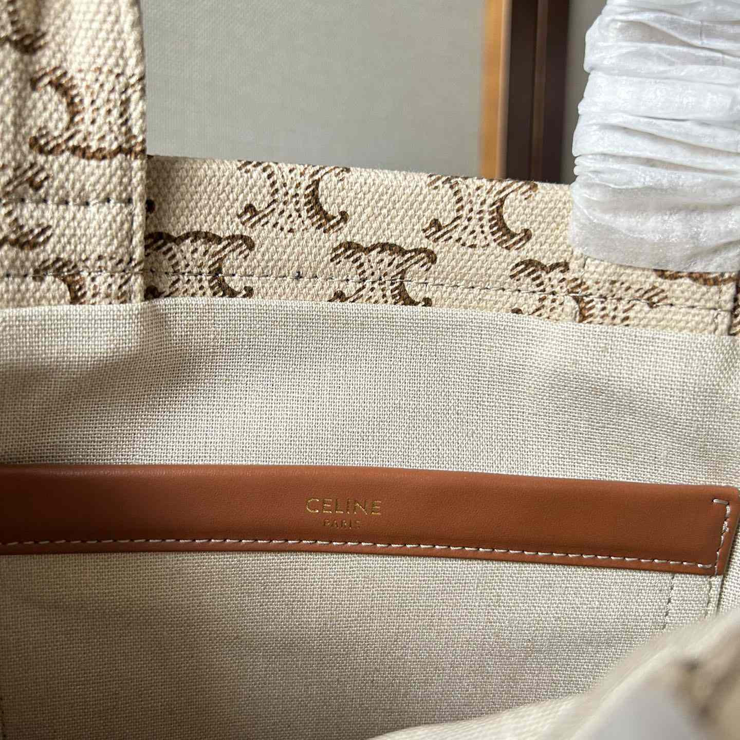 Celine Kleine Cabas Thais Aus Textil Mit Triomphe-Leinwanddruck Und Kalbsleder Weiß - EUR FASHION