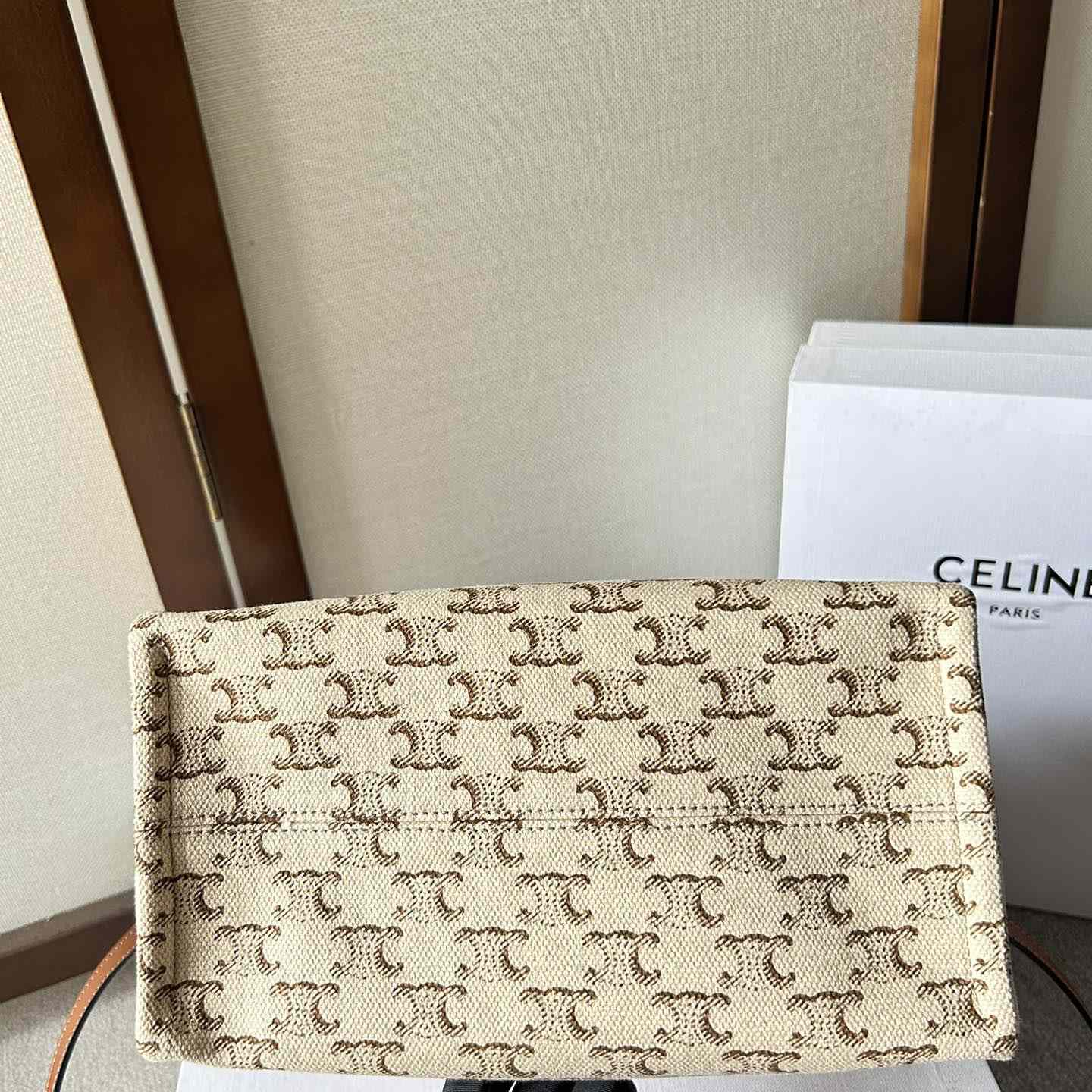 Celine Kleine Cabas Thais Aus Textil Mit Triomphe-Leinwanddruck Und Kalbsleder Weiß - EUR FASHION