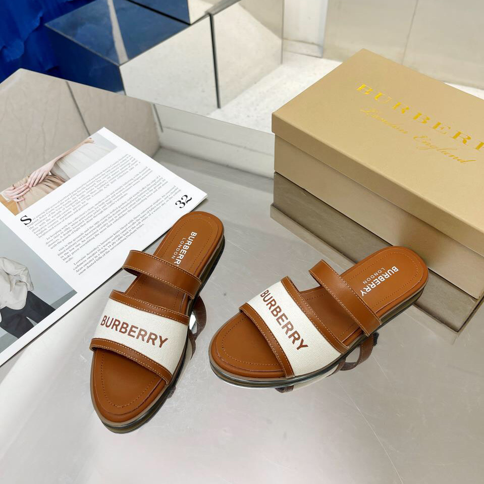 Burberry Pantoletten aus Leder und Baumwoll-Canvas mit Logo-Applikation für Damen in Braun - EUR FASHION