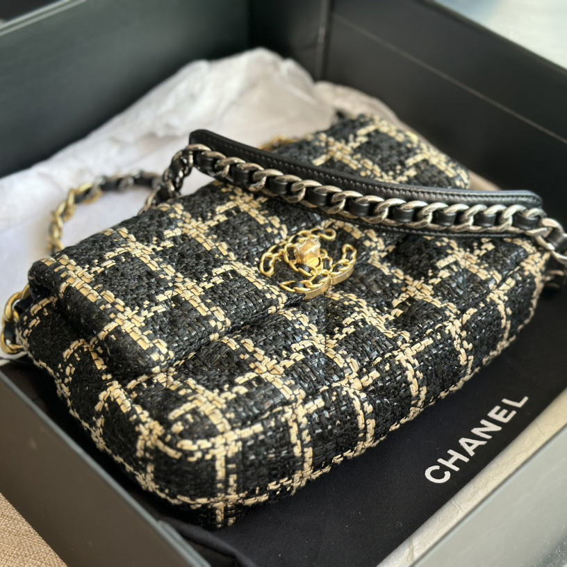 Chanel Black and Gold Tweed Medium 19 Bag Gold Hardware - EUR FASHION