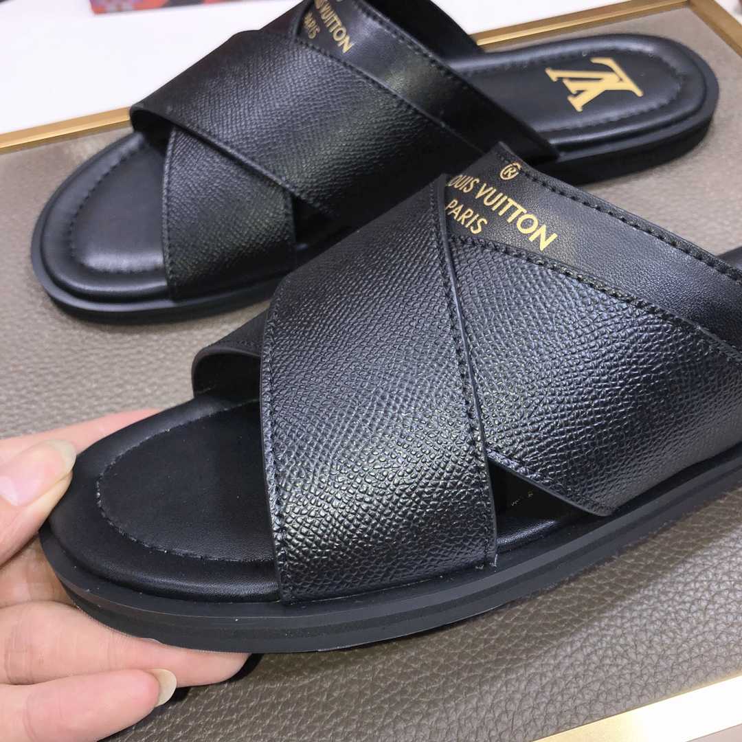 Flache Foch-Slides mit Kreuzriemen von Louis Vuitton aus schwarzem Leder - EUR FASHION