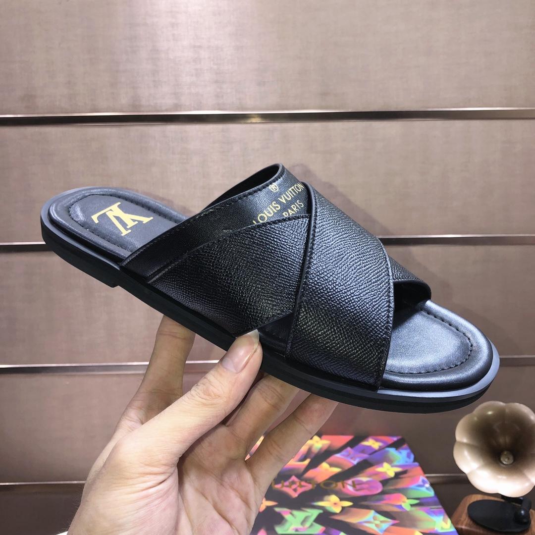 Flache Foch-Slides mit Kreuzriemen von Louis Vuitton aus schwarzem Leder - EUR FASHION