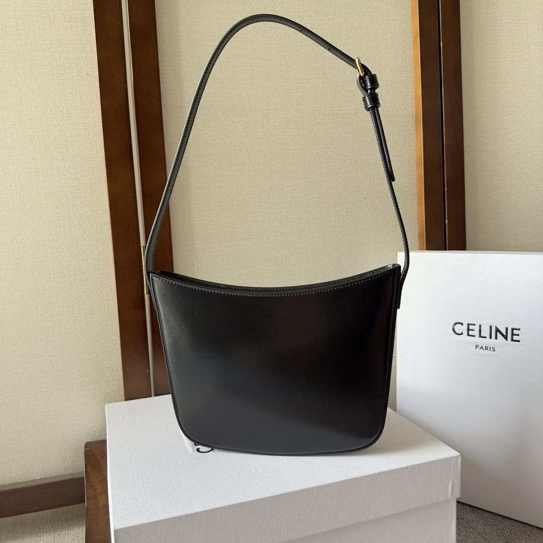 Celine Mittelgroße Celine Croque-Tasche aus glänzendem Kalbsleder in Schwarz - EUR FASHION