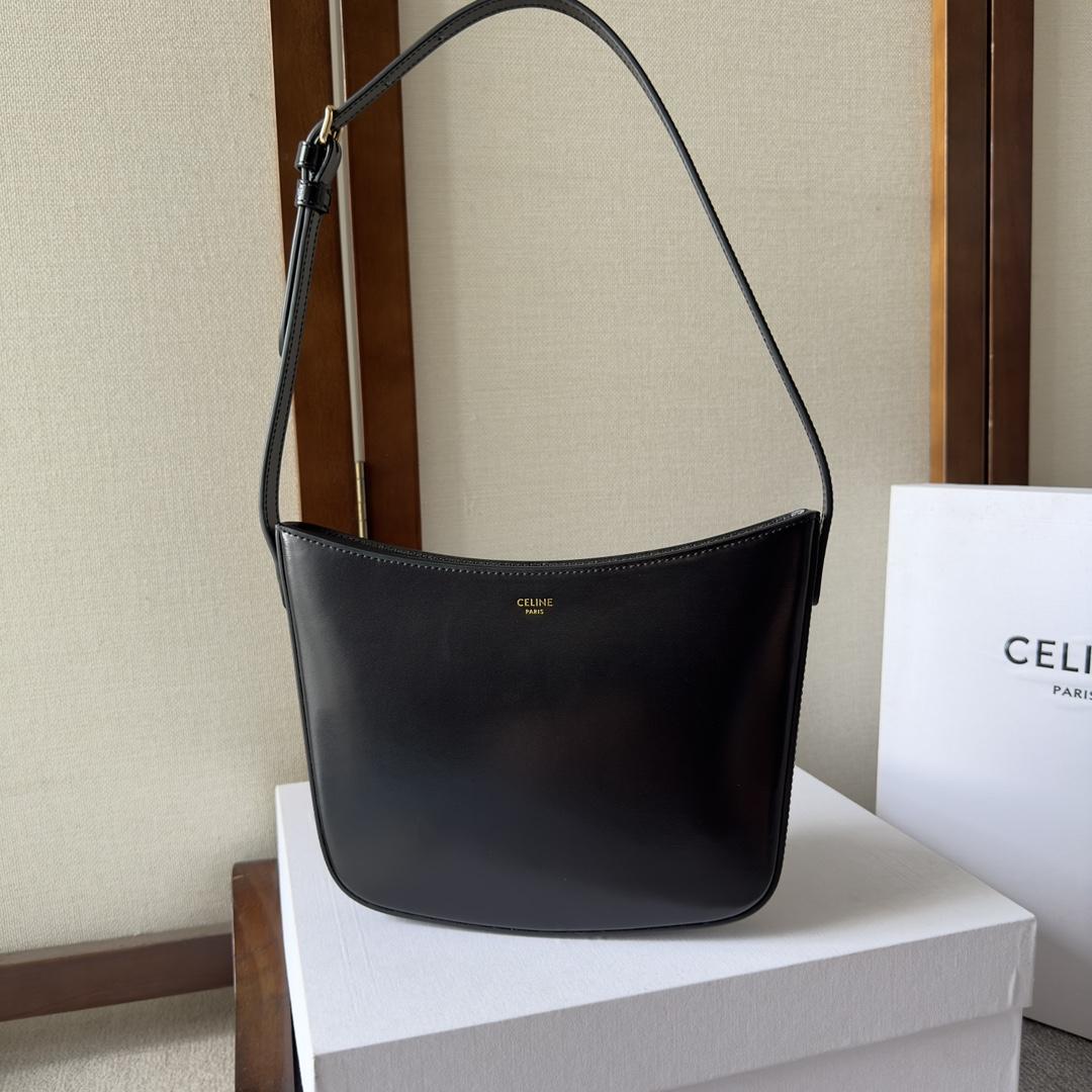 Celine Mittelgroße Celine Croque-Tasche aus glänzendem Kalbsleder in Schwarz - EUR FASHION