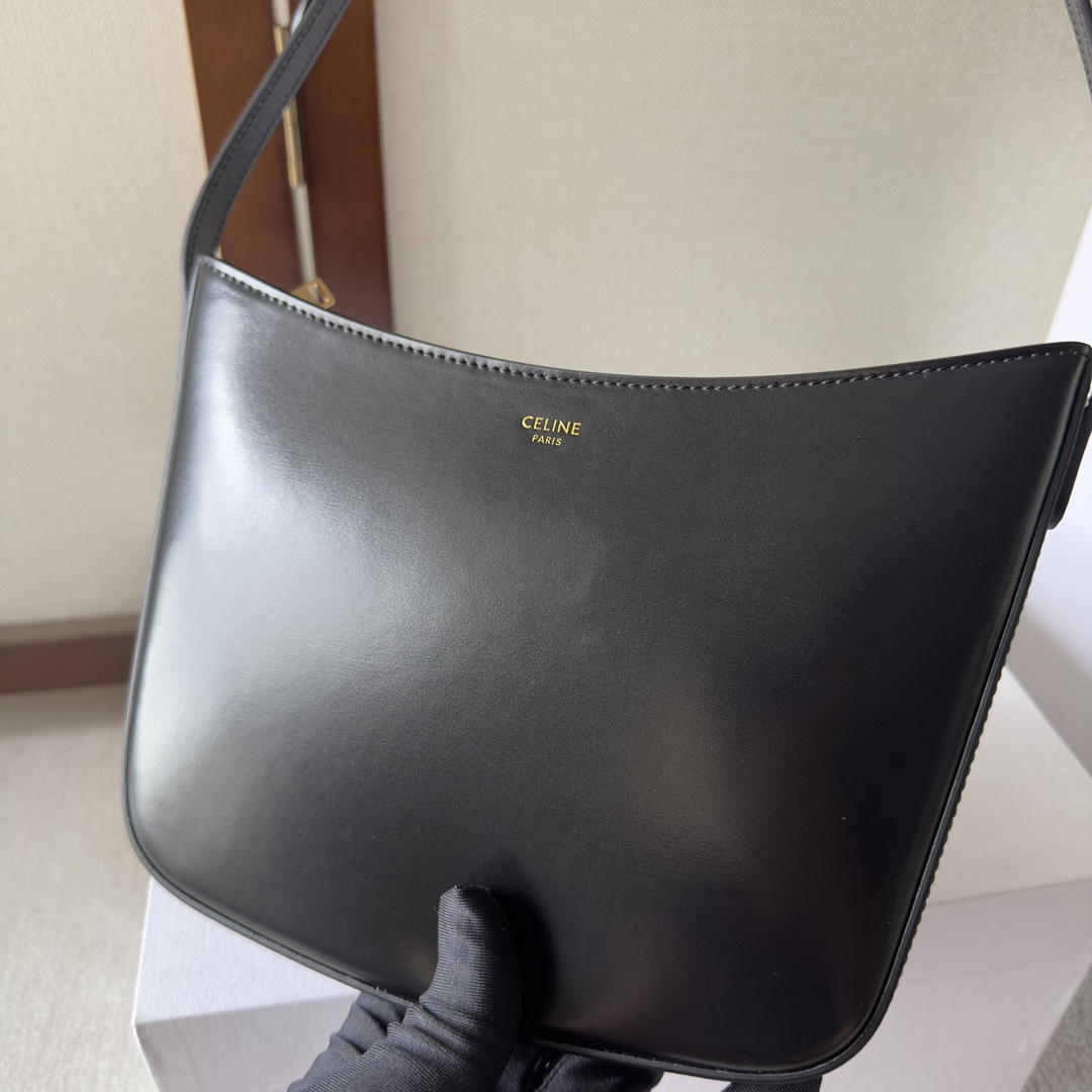 Celine Mittelgroße Celine Croque-Tasche aus glänzendem Kalbsleder in Schwarz - EUR FASHION