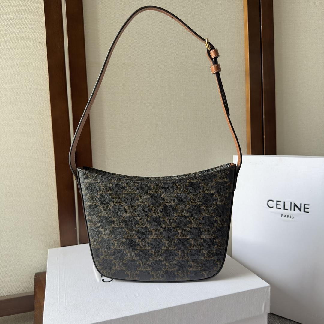 Celine Mittelgroße Celine Croque-Tasche aus Triomphe-Canvas und Kalbsleder in Hellbraun - EUR FASHION