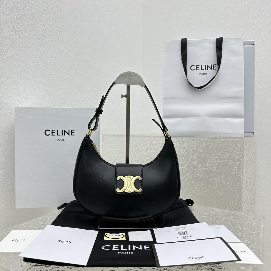 Celine Ava Triomphe Soft Bag aus glattem Kalbsleder in Schwarz - EUR FASHION