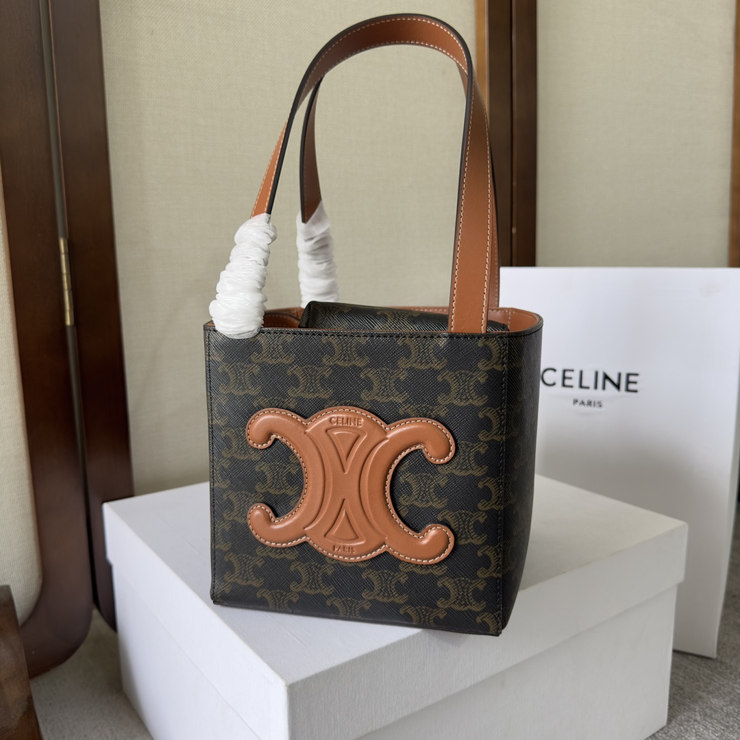 Celine Cube Bag Cuir Triomphe aus Triomphe-Canvas und Kalbsleder (15-15-15 cm) - EUR FASHION