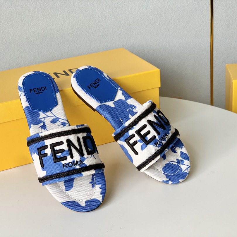 Fendi Signature Blaue Canvas-Slides - EUR FASHION
