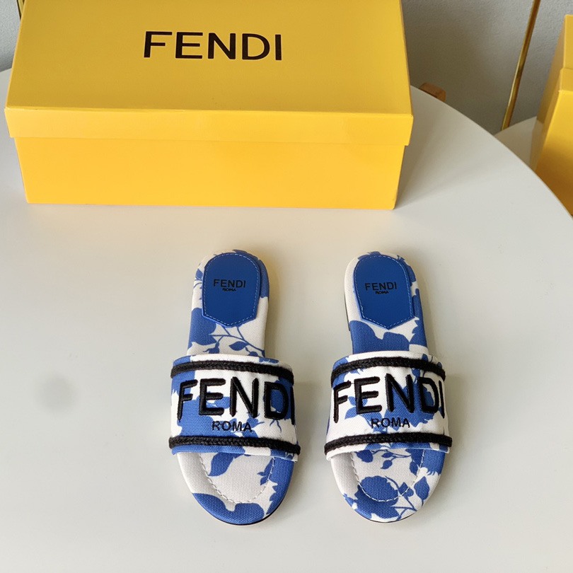 Fendi Signature Blaue Canvas-Slides - EUR FASHION