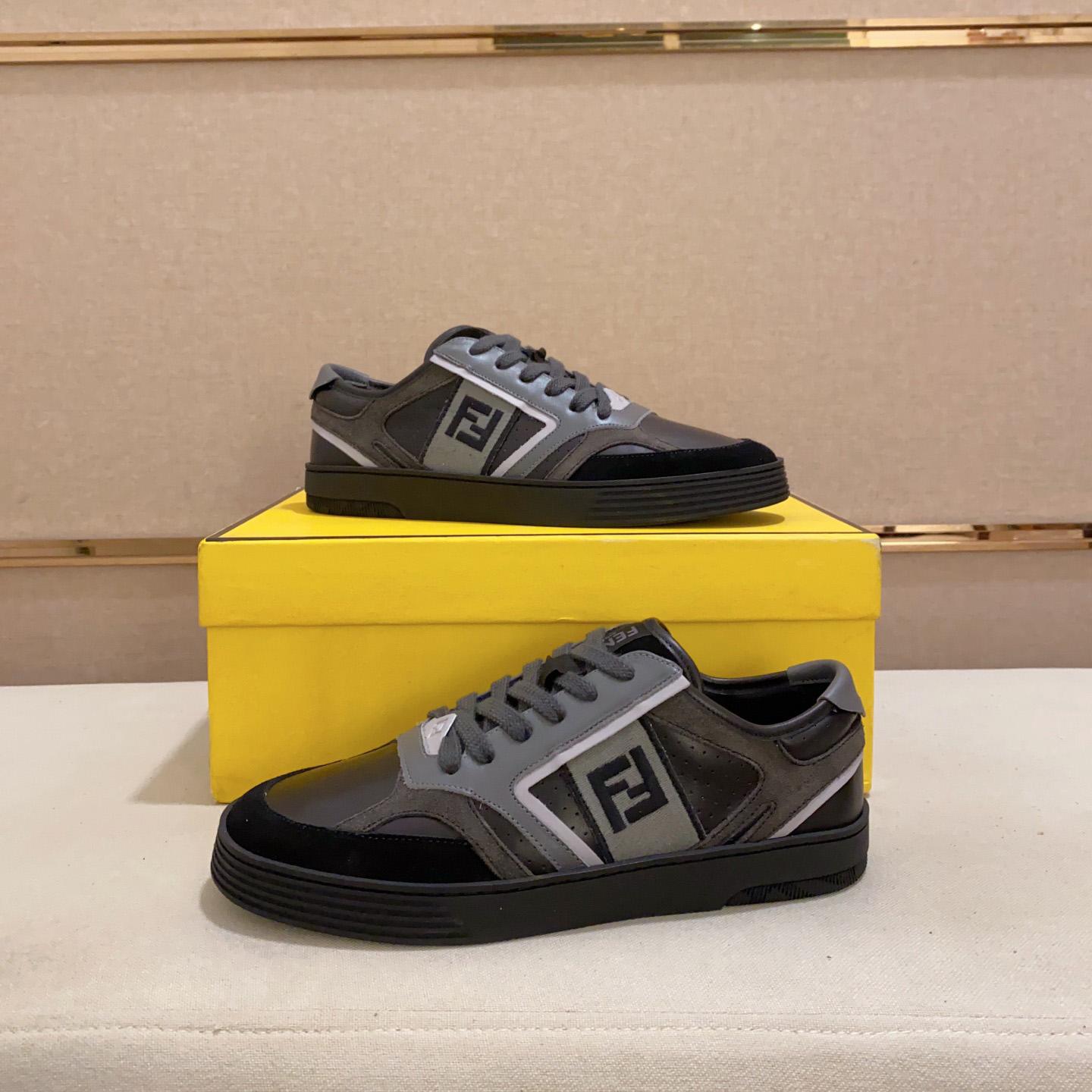 Fendi Step schwarze Leder-Low-Top-Sneaker - EUR FASHION