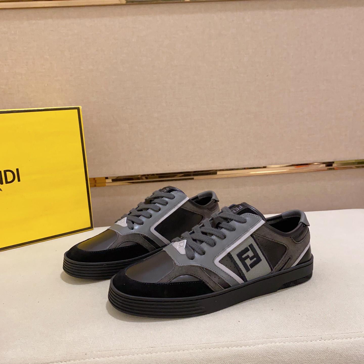 Fendi Step schwarze Leder-Low-Top-Sneaker - EUR FASHION