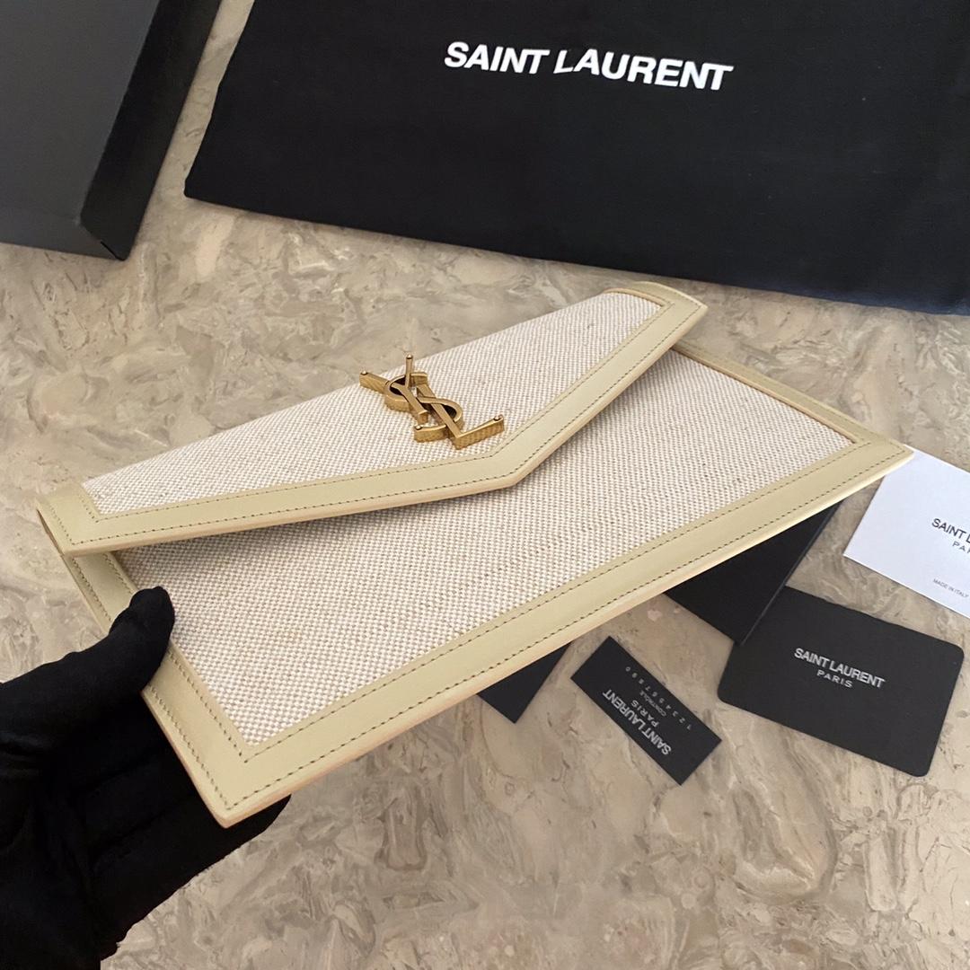 Saint Laurent Uptown Raffia-Beutel mit Lederbesatz (27-16-2 cm) - EUR FASHION