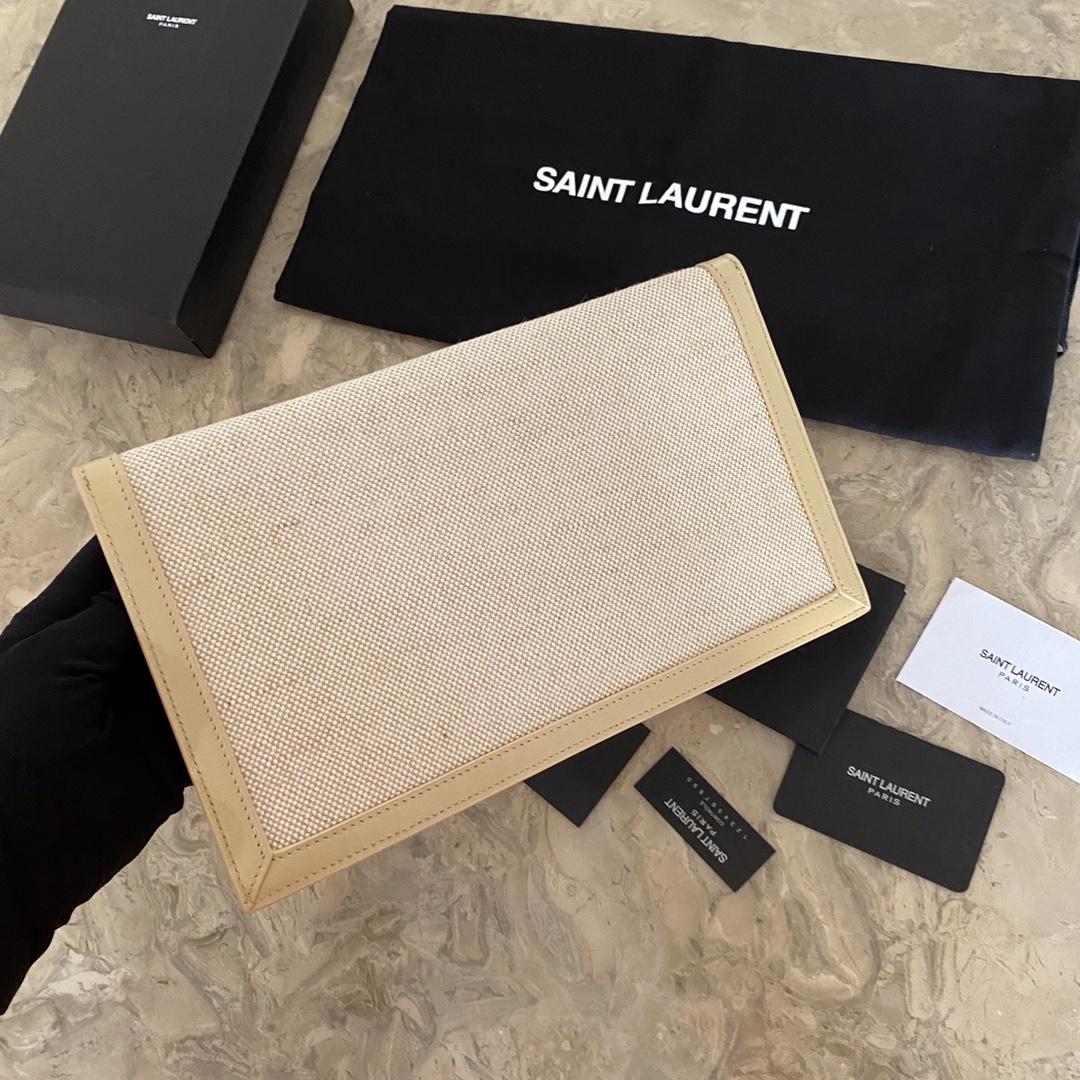 Saint Laurent Uptown Raffia-Beutel mit Lederbesatz (27-16-2 cm) - EUR FASHION