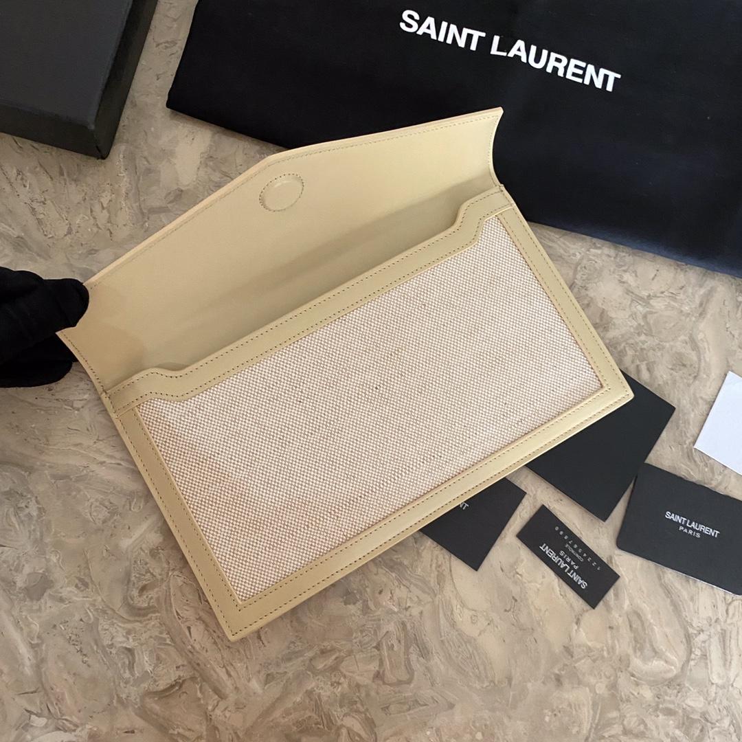 Saint Laurent Uptown Raffia-Beutel mit Lederbesatz (27-16-2 cm) - EUR FASHION