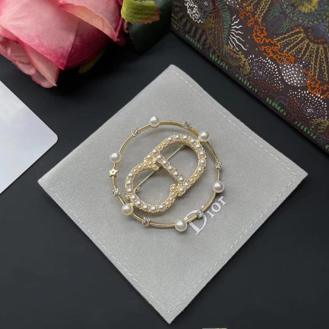 Dior Crystal Pearl Clair D Lune Brosche Gold - EUR FASHION