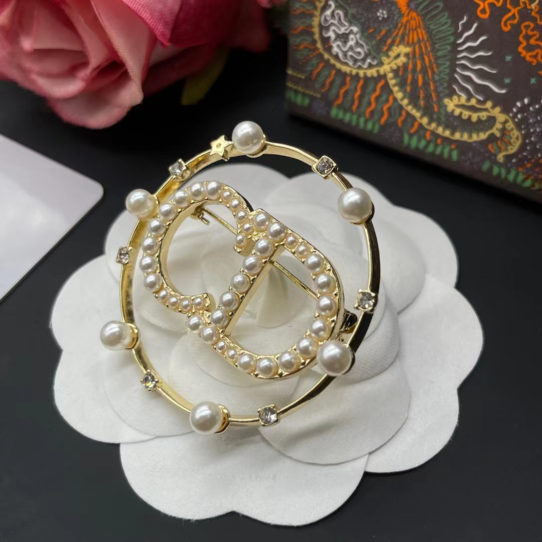 Dior Crystal Pearl Clair D Lune Brosche Gold - EUR FASHION