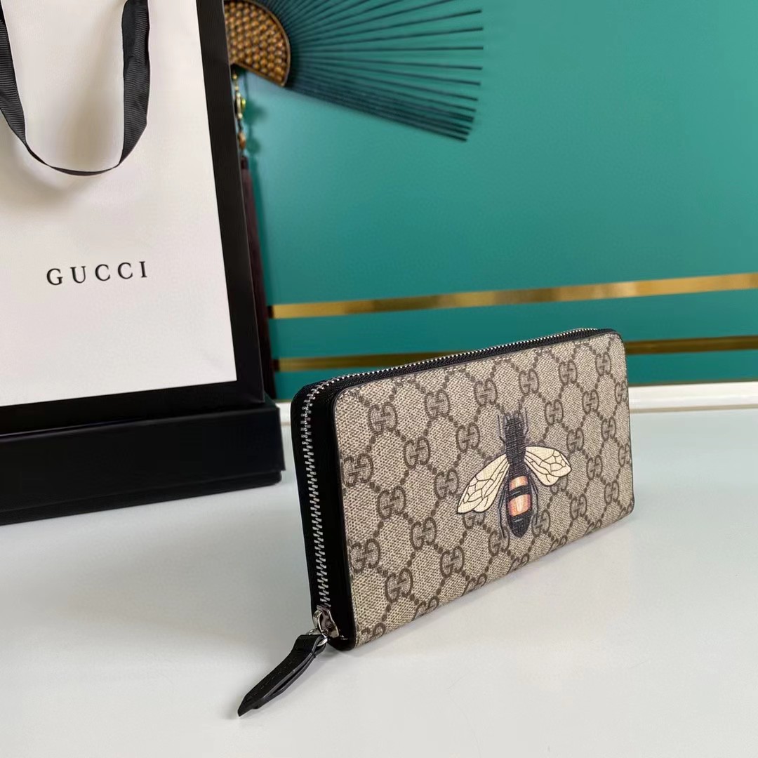 Gucci Biene Print GG Supreme Reißverschluss-Geldbörse (19 * 10,5 * 2,5 cm) - EUR FASHION