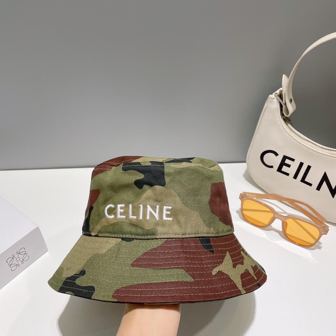 Celine Embroidered Bucket Hat In Camouflage Cotton - EUR FASHION