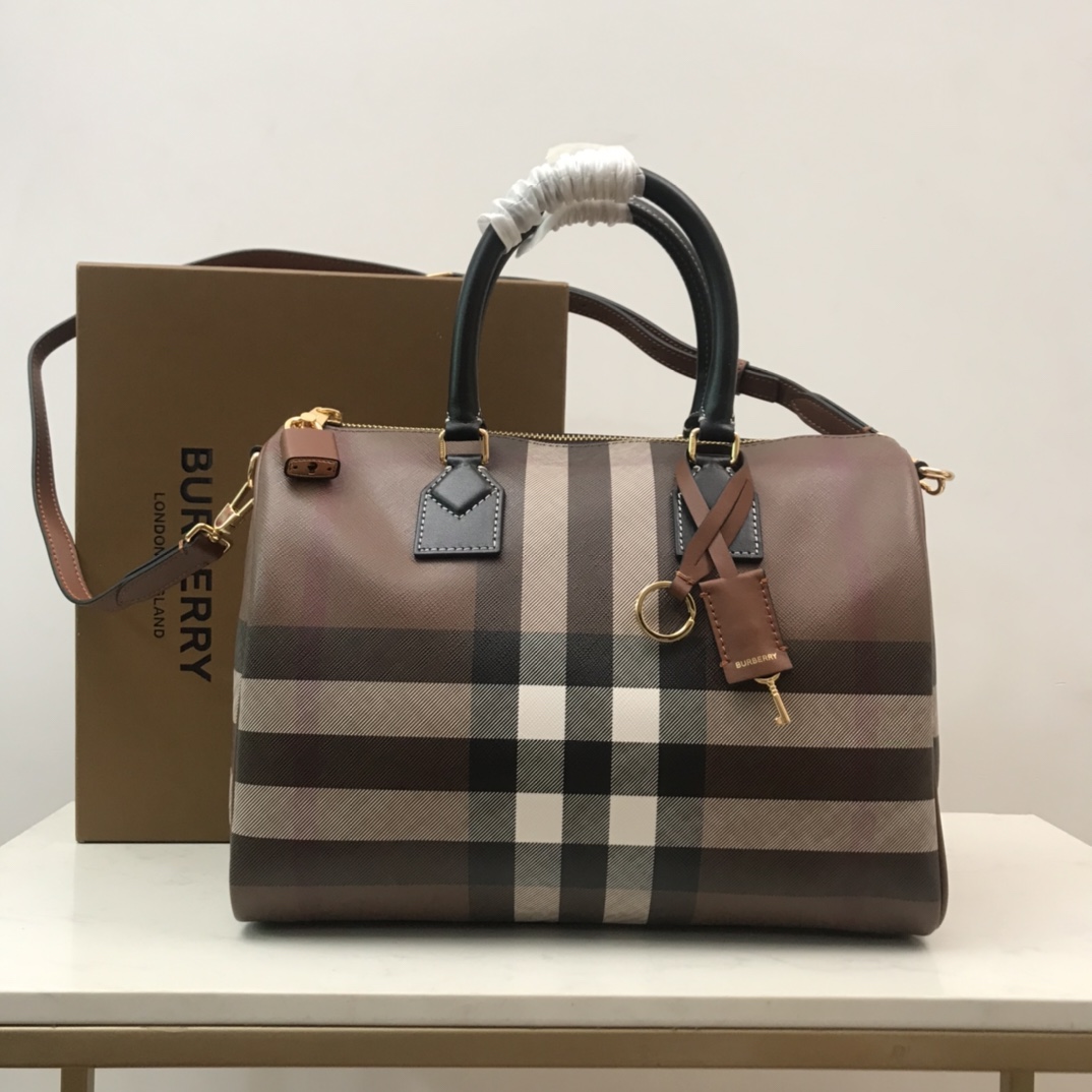 Burberry mittelgroße Bowlingtasche aus Leder mit Karomuster (30 x 15 x 21 cm) - EUR FASHION