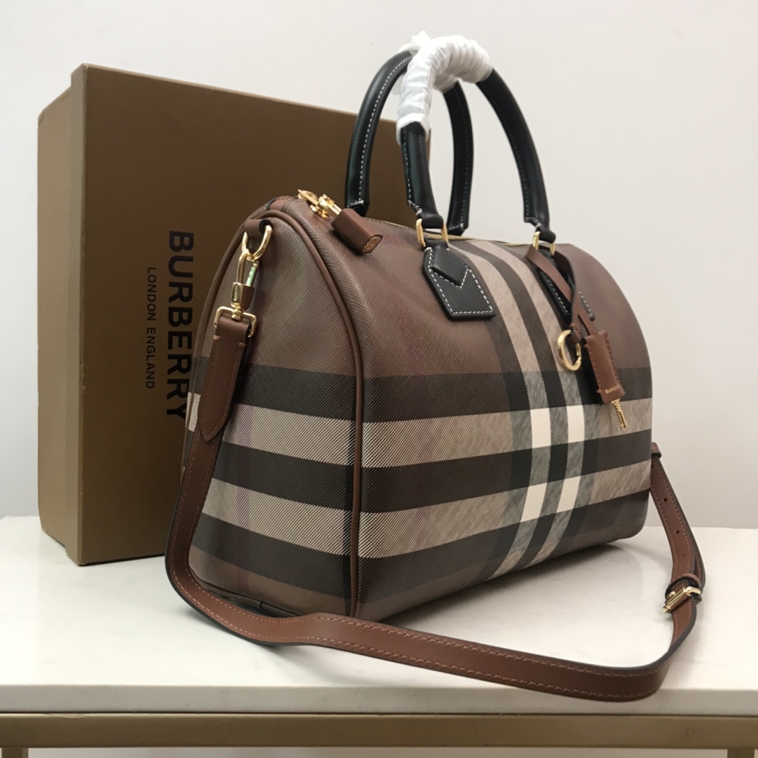 Burberry mittelgroße Bowlingtasche aus Leder mit Karomuster (30 x 15 x 21 cm) - EUR FASHION