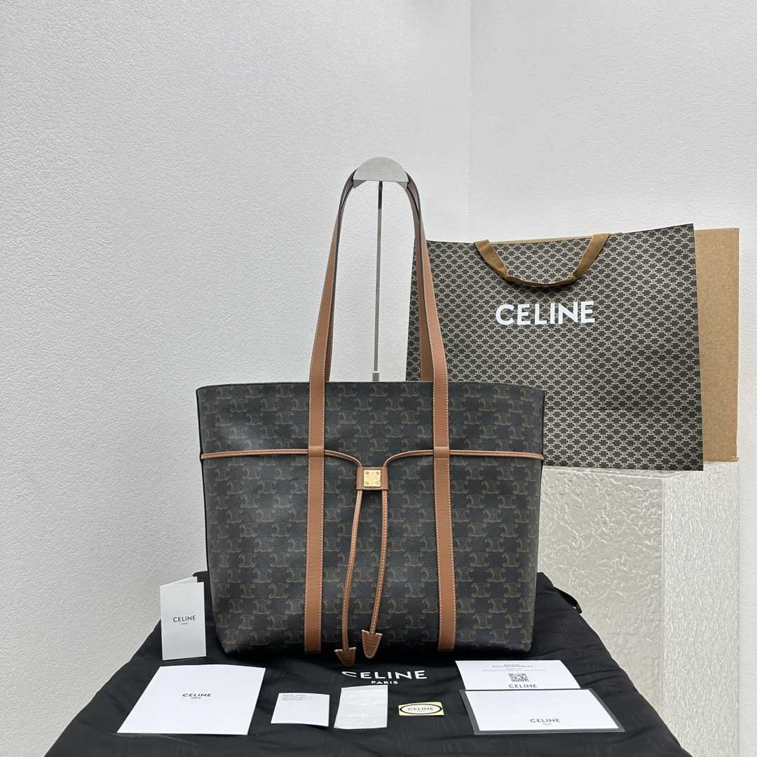 Celine Cabas Kordelzug aus Triomphe-Canvas und hellbraunem Kalbsleder - EUR FASHION